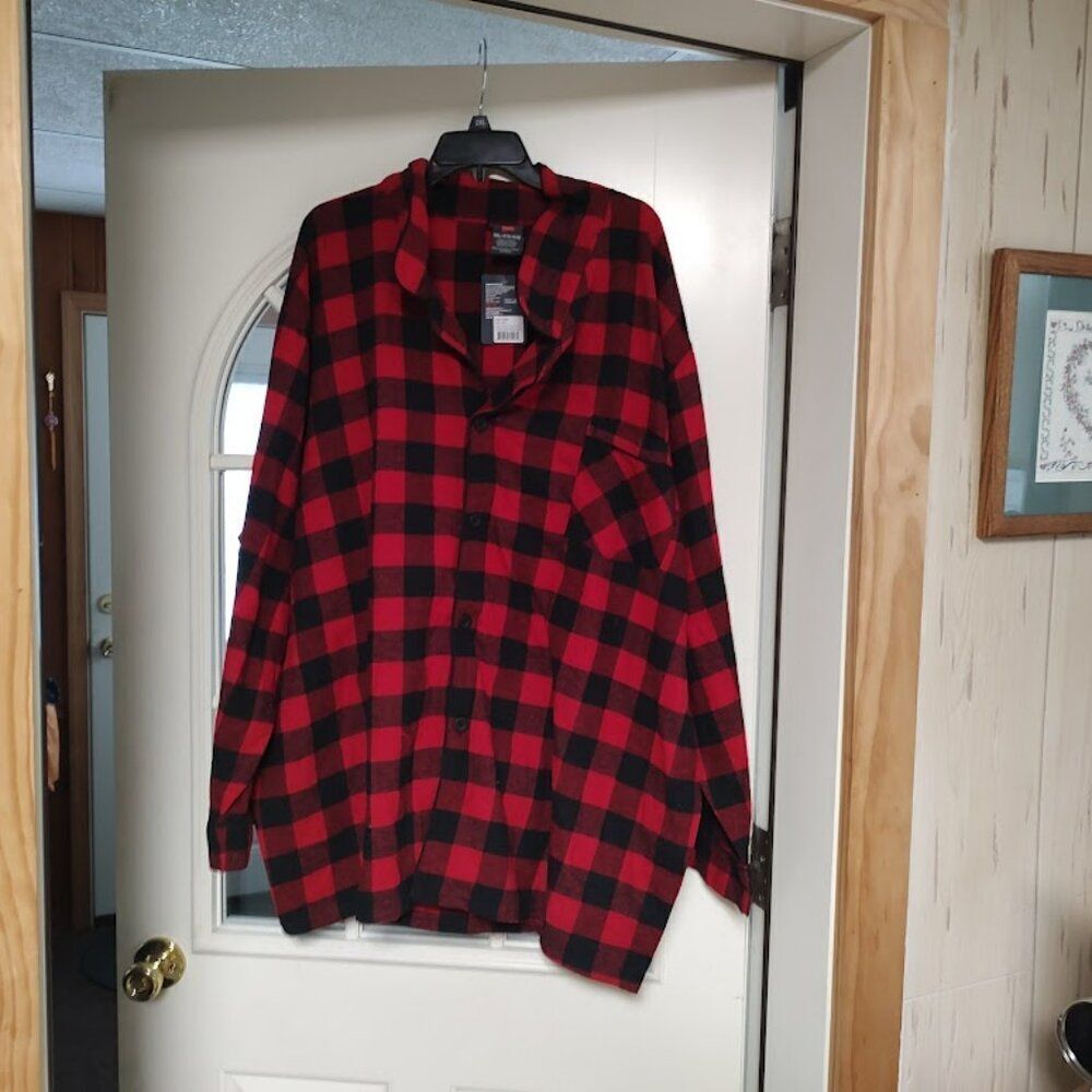 New Hanes Red Black Buffalo Check Flannel Pajama Set Size Men's 4XL